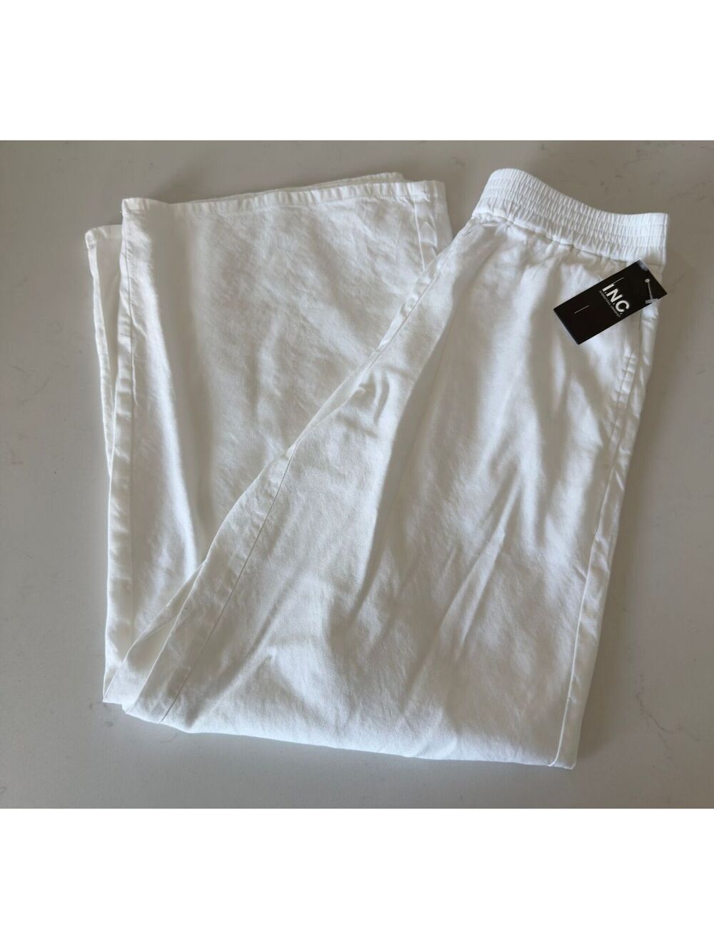 I.N.C. International Concepts White Linen Blend Wide Leg Pull-On Pants Size PS